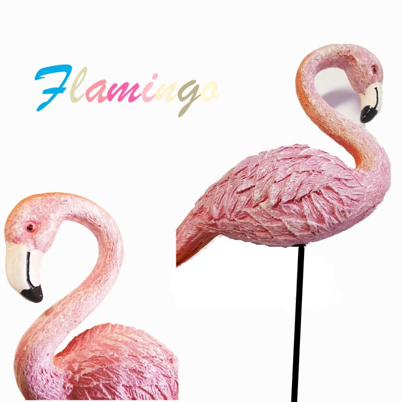 MUAMAX Miniature Flamingo Picks 2 Pack Fairy Garden Accessories Pink Miniature Garden Flamingo Figurines Decorative Plant Stakes for Pots Ornaments - Image 3